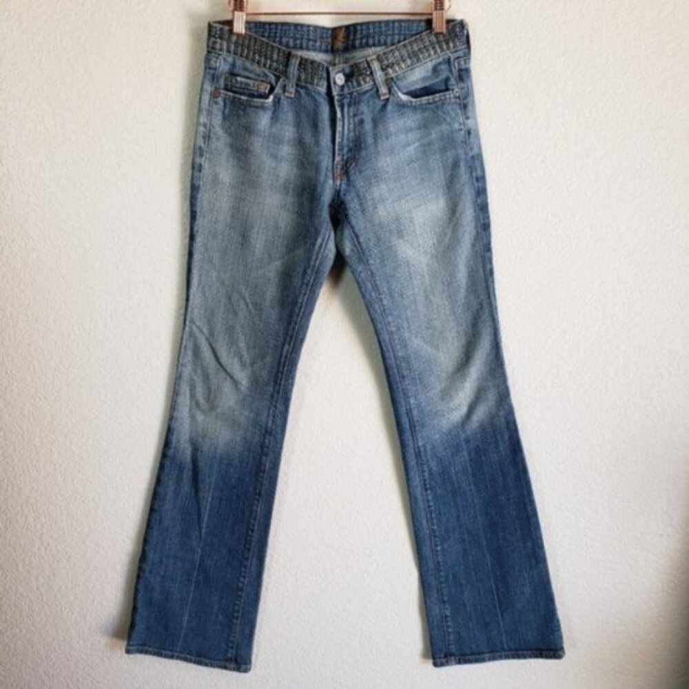 7 For All Mankind Bootcut Jeans Studded Waist Y2K Grunge Distressed Size 27